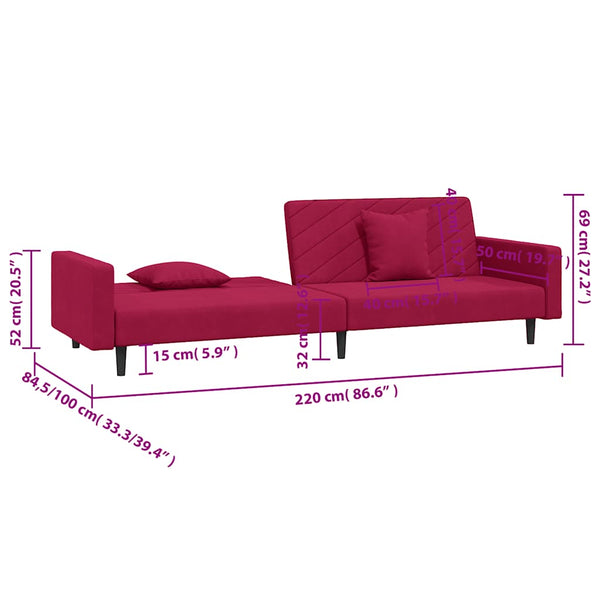 Schlafsofa 2-Sitzer Weinrot Samt