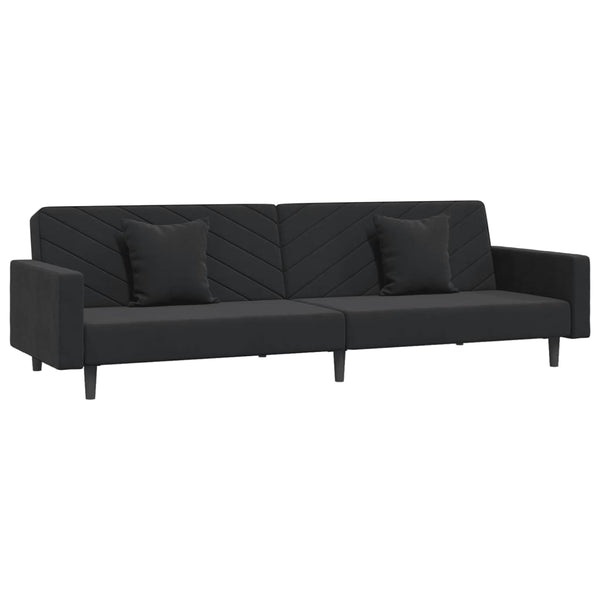 Schlafsofa 2-Sitzer Schwarz Samt mit Kissen
