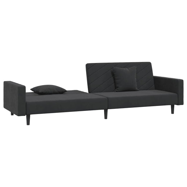 Schlafsofa 2-Sitzer Schwarz Samt mit Kissen
