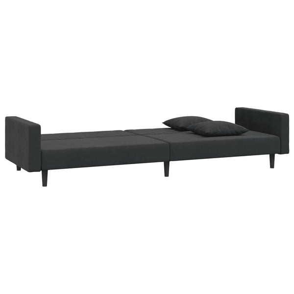 Schlafsofa 2-Sitzer Schwarz Samt mit Kissen