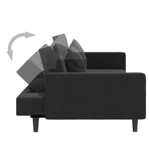 Schlafsofa 2-Sitzer Schwarz Samt mit Kissen