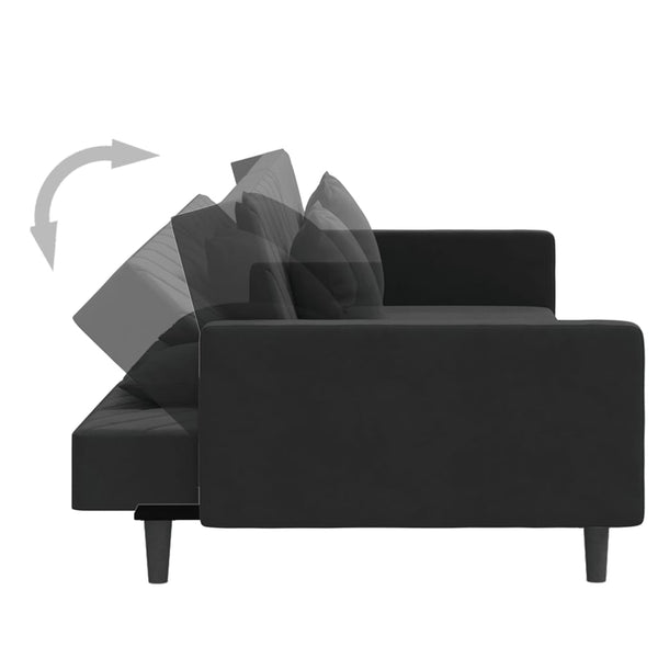 Schlafsofa 2-Sitzer Schwarz Samt mit Kissen