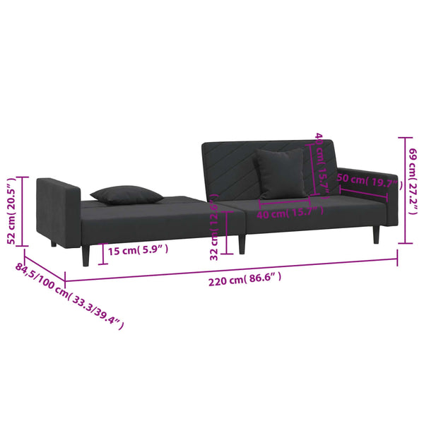 Schlafsofa 2-Sitzer Schwarz Samt mit Kissen