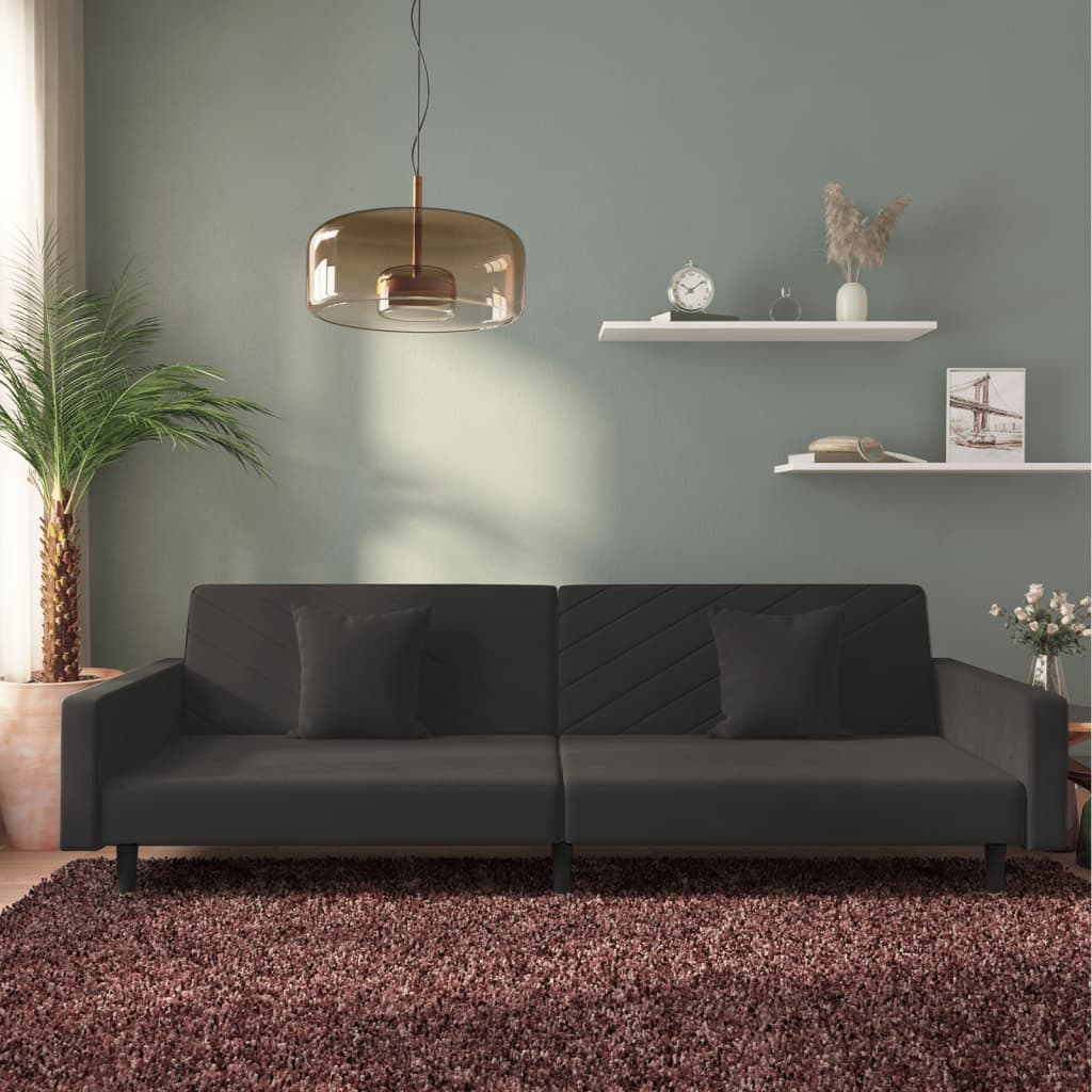 Schlafsofa 2-Sitzer Schwarz Samt mit Kissen