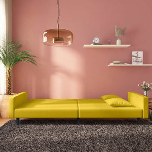 Gelbes Samt Schlafsofa 2-Sitzer mit Kissen
