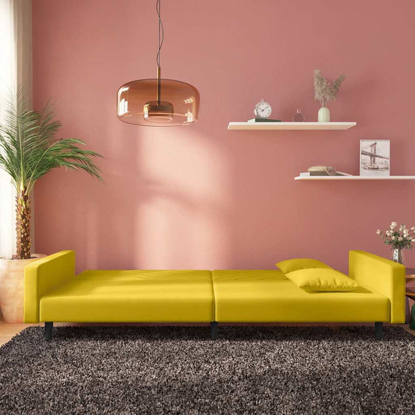 Gelbes Samt Schlafsofa 2-Sitzer mit Kissen