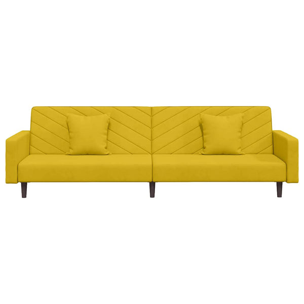 Gelbes Samt Schlafsofa 2-Sitzer mit Kissen