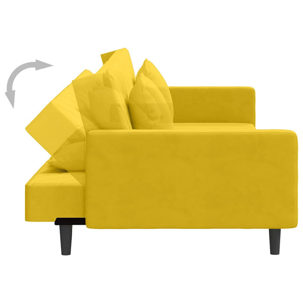 Gelbes Samt Schlafsofa 2-Sitzer mit Kissen