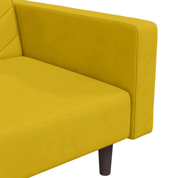 Gelbes Samt Schlafsofa 2-Sitzer mit Kissen