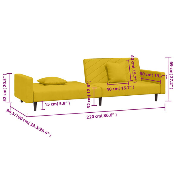 Gelbes Samt Schlafsofa 2-Sitzer mit Kissen
