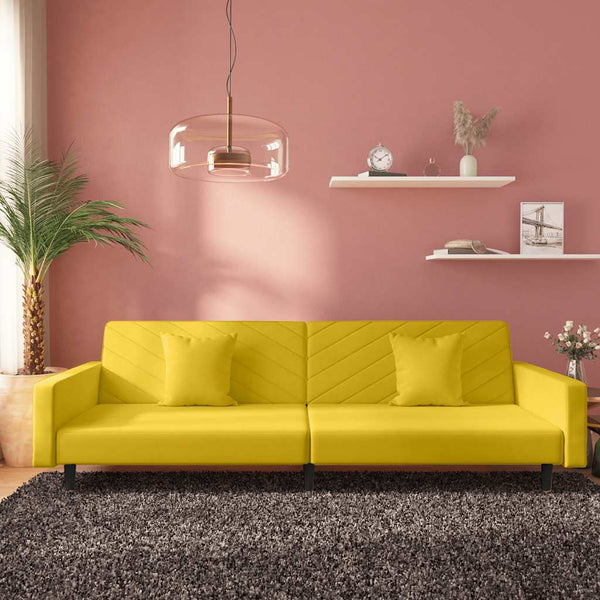 Gelbes Samt Schlafsofa 2-Sitzer mit Kissen