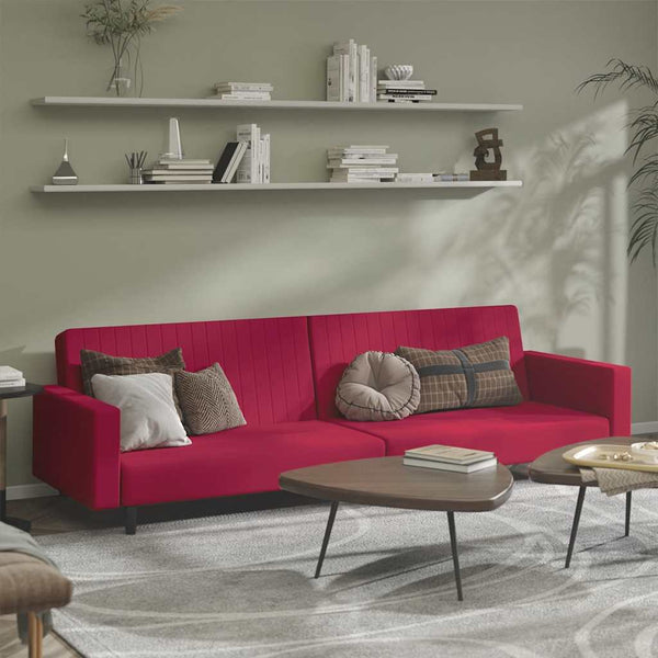 Schlafsofa 2-Sitzer Weinrot Samt