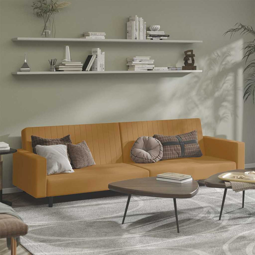 Schlafsofa 2-Sitzer Braun Samt