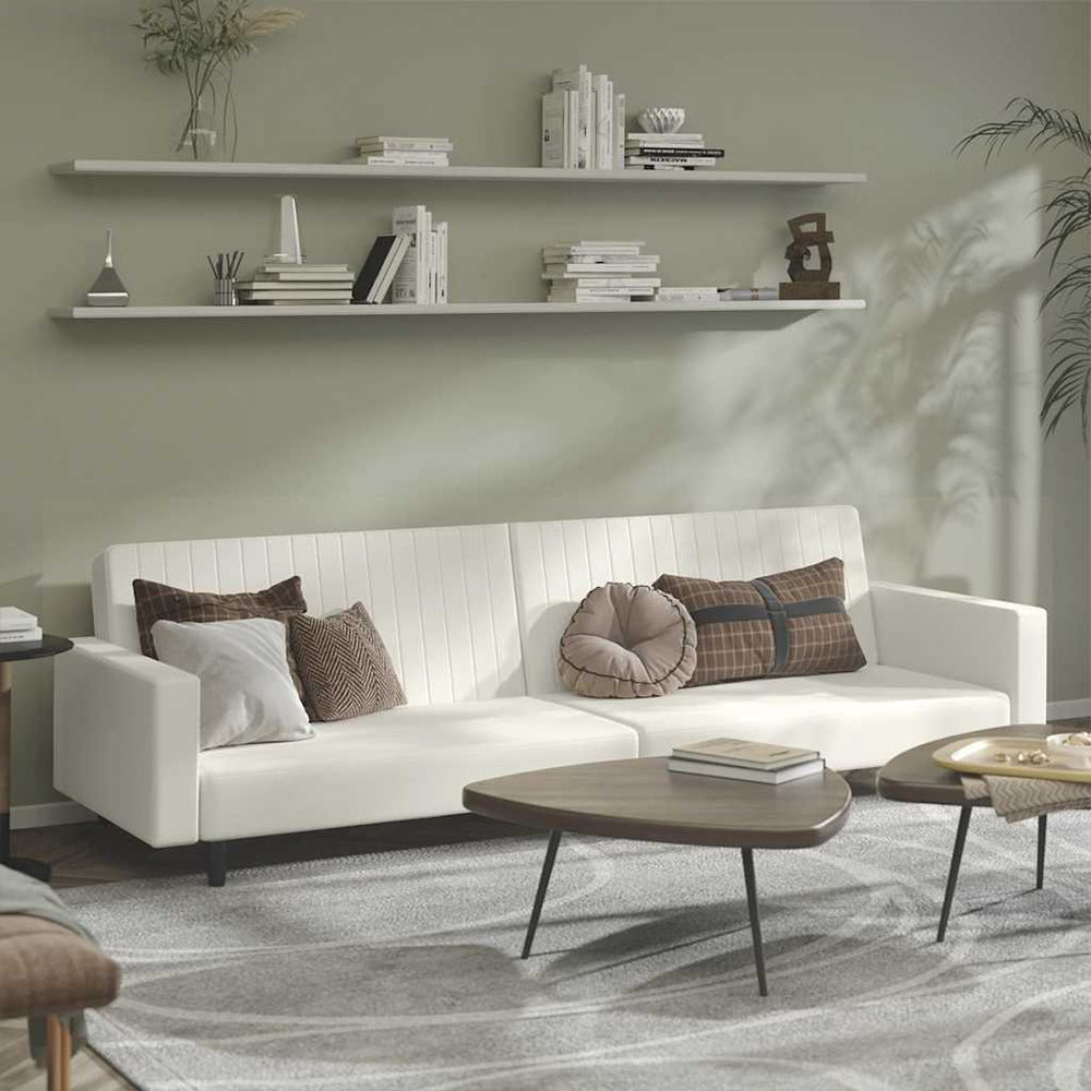Schlafsofa 2-Sitzer Creme Samt