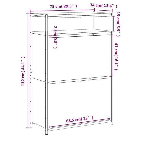 Schuhschrank Schwarz 75x34x112 cm