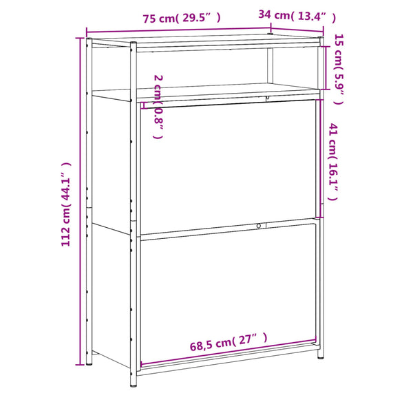 Schuhschrank Grau Sonoma 75x34x112 cm