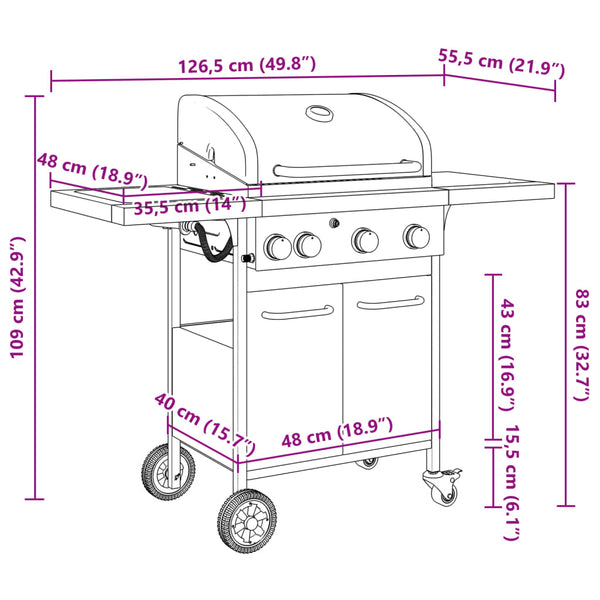 Gasgrill mit 4 Flammen, Schwarz