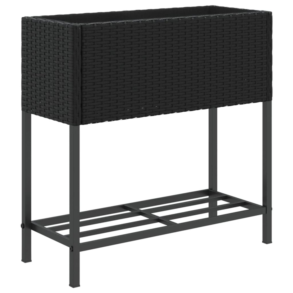 Pflanzkübel Schwarz Poly Rattan mit Ablage
