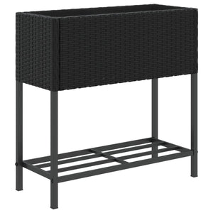 Pflanzkübel Schwarz Poly Rattan mit Ablage
