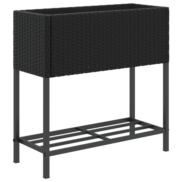 Pflanzkübel Schwarz Poly Rattan mit Ablage