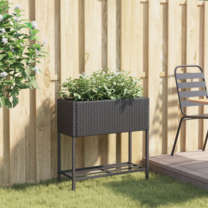 Pflanzkübel Schwarz Poly Rattan mit Ablage