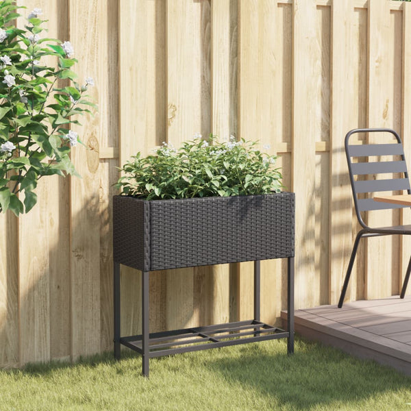 Pflanzkübel Schwarz Poly Rattan mit Ablage