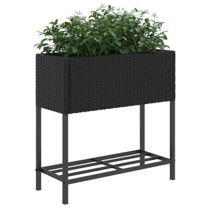 Pflanzkübel Schwarz Poly Rattan mit Ablage