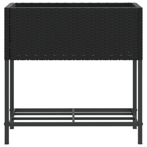 Pflanzkübel Schwarz Poly Rattan mit Ablage