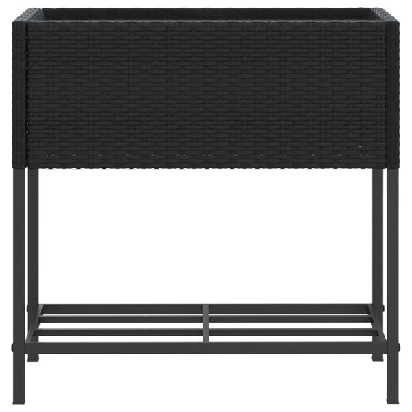 Pflanzkübel Schwarz Poly Rattan mit Ablage
