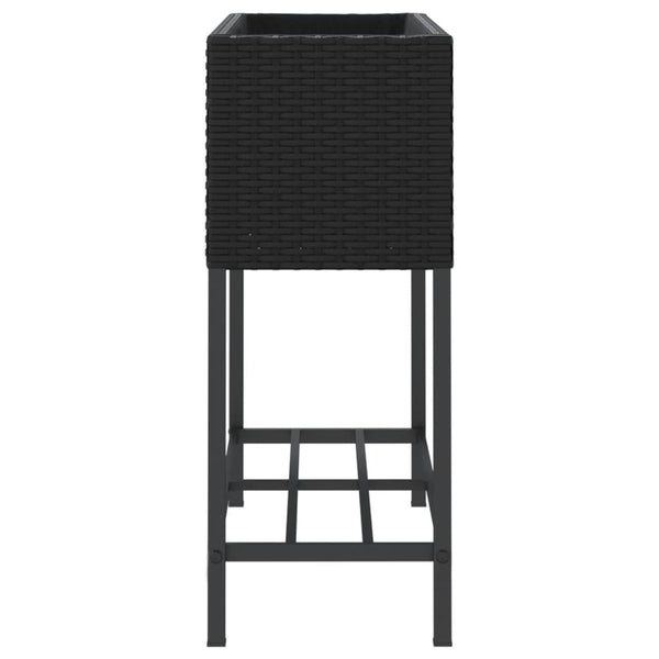 Pflanzkübel Schwarz Poly Rattan mit Ablage