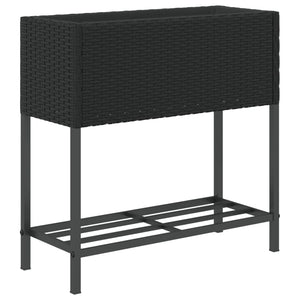 Pflanzkübel Schwarz Poly Rattan mit Ablage