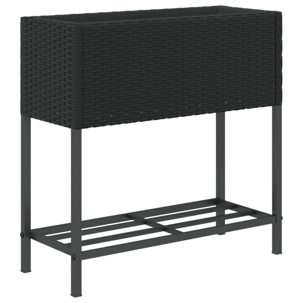Pflanzkübel Schwarz Poly Rattan mit Ablage