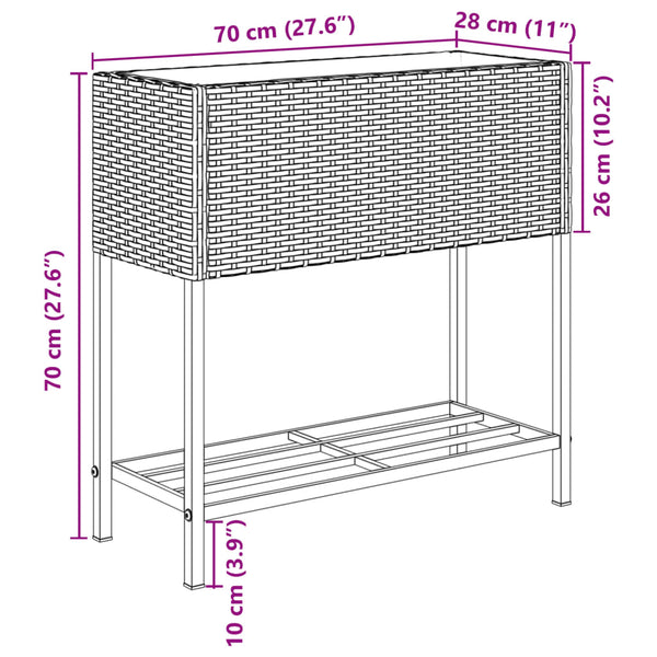 Pflanzkübel Schwarz Poly Rattan mit Ablage