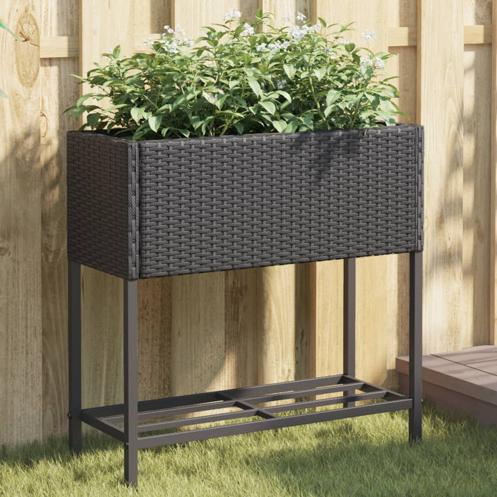 Pflanzkübel Schwarz Poly Rattan mit Ablage