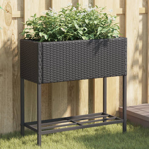 Pflanzkübel Schwarz Poly Rattan mit Ablage