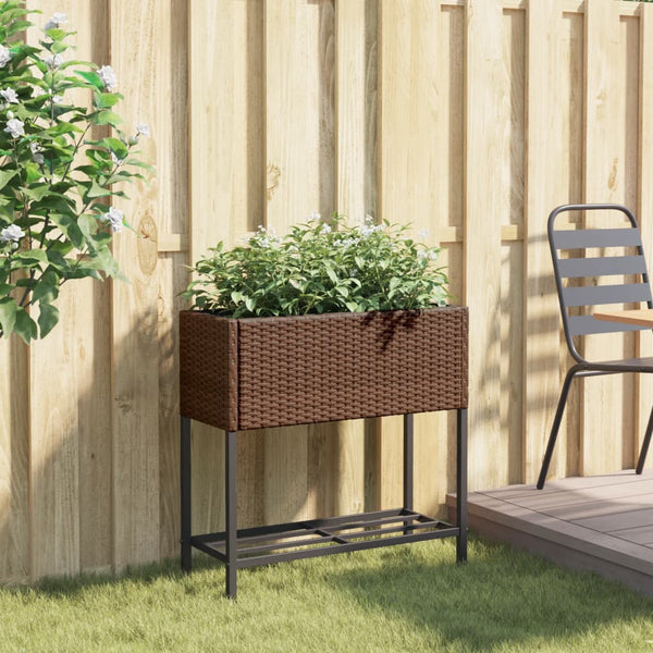 Pflanzkübel Braun Poly Rattan mit Ablage