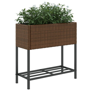 Pflanzkübel Braun Poly Rattan mit Ablage