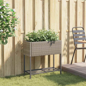 vidaXL Jardinière avec étagère en poly rotin gris