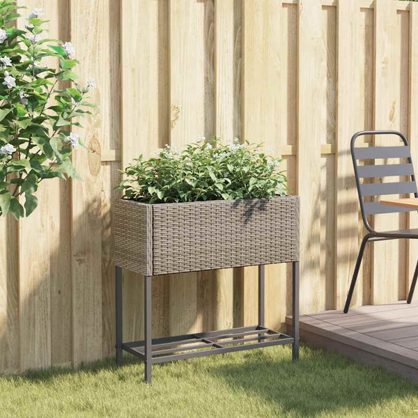 vidaXL Jardinière avec étagère en poly rotin gris