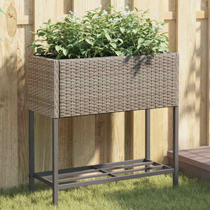 vidaXL Jardinière avec étagère en poly rotin gris