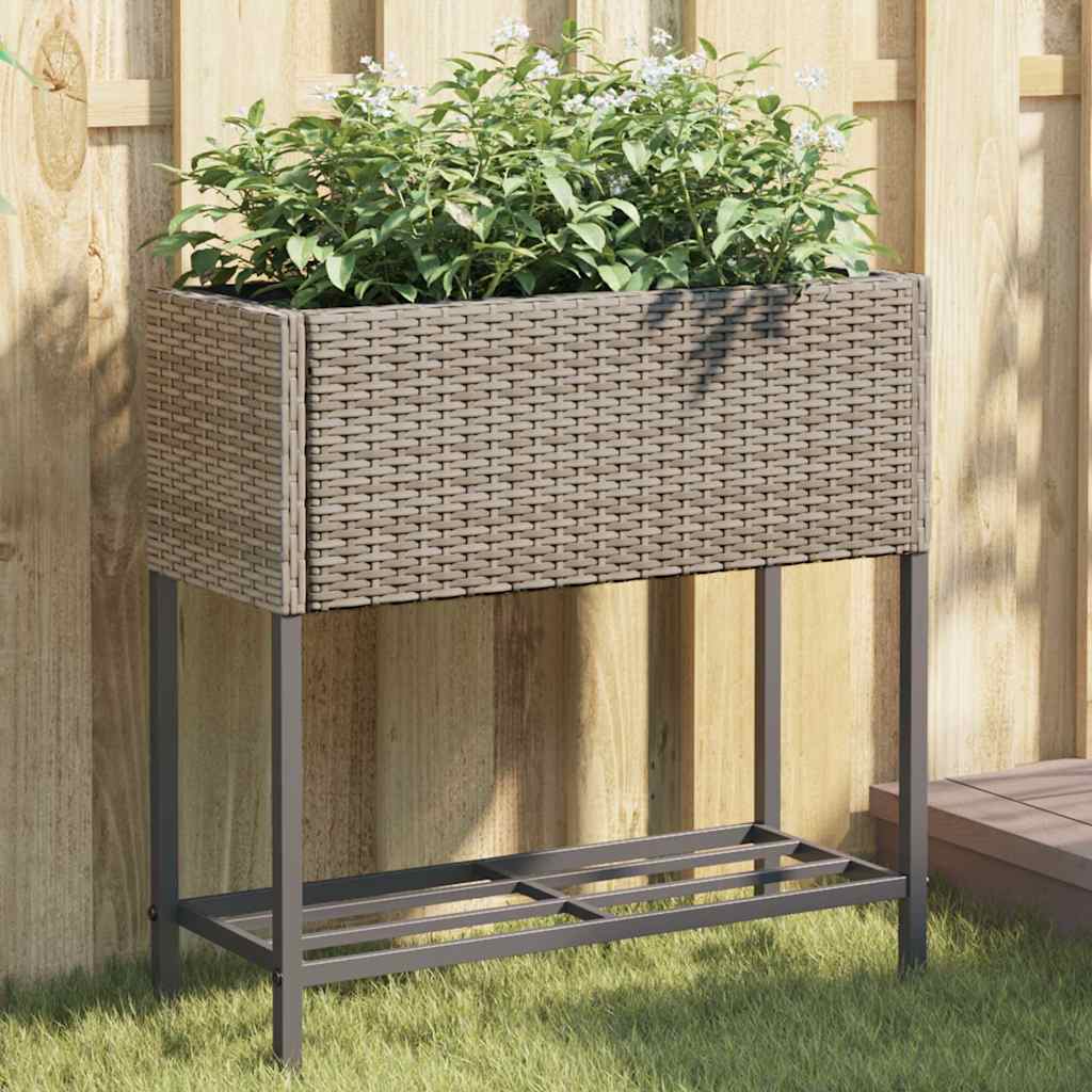 vidaXL Jardinière avec étagère en poly rotin gris