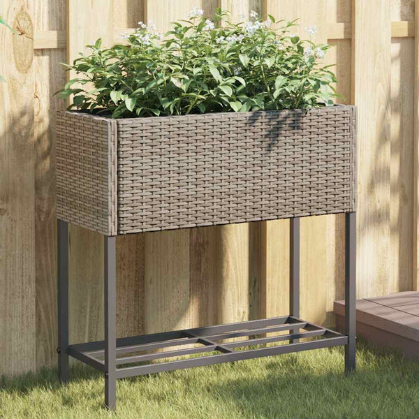 vidaXL Jardinière avec étagère en poly rotin gris