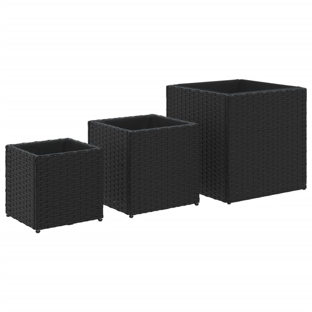 Schwarze Poly Rattan Pflanzkübel - 3er Set