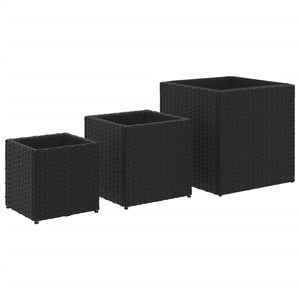 Schwarze Poly Rattan Pflanzkübel - 3er Set