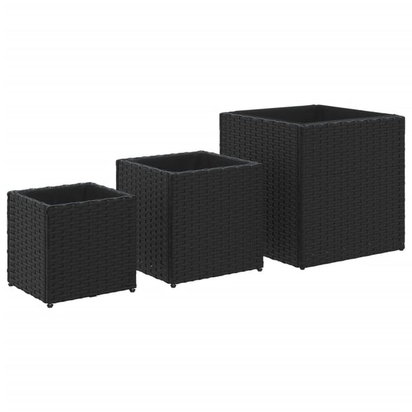 Schwarze Poly Rattan Pflanzkübel - 3er Set
