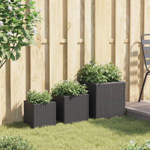 Schwarze Poly Rattan Pflanzkübel - 3er Set