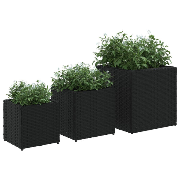 Schwarze Poly Rattan Pflanzkübel - 3er Set