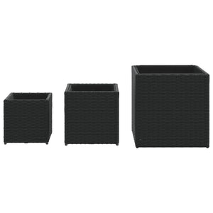 Schwarze Poly Rattan Pflanzkübel - 3er Set