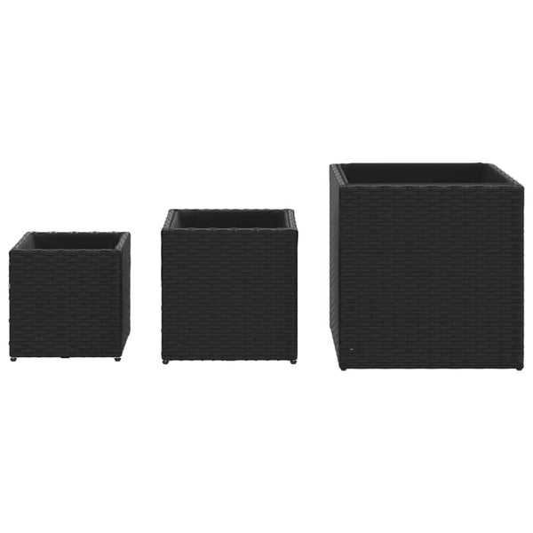 Schwarze Poly Rattan Pflanzkübel - 3er Set