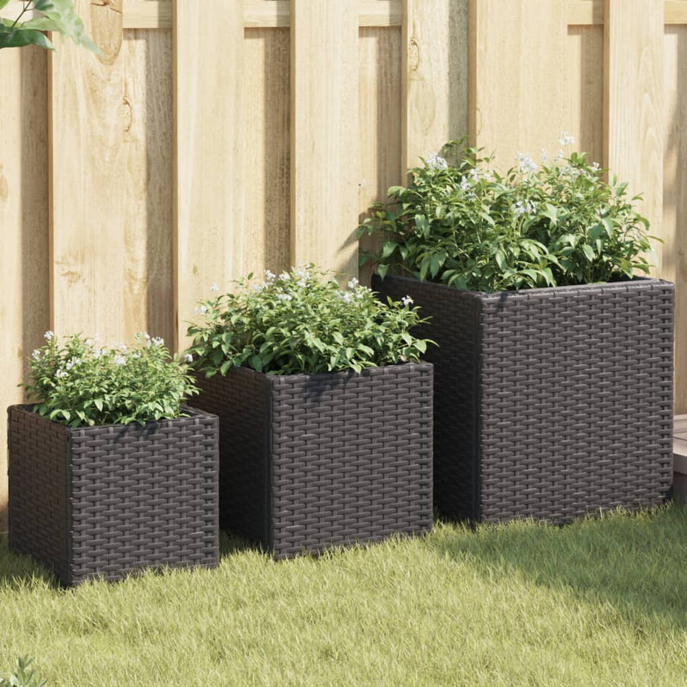 Schwarze Poly Rattan Pflanzkübel - 3er Set